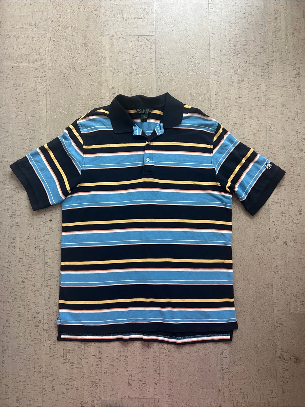 Brooks Brothers Country Club Polo Shirt Mens L Blue Navy Striped 100% Cotton